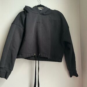 SHEFIT Cropped Hoodie Black Adjustable Drawstring Hem Oversized Fit Women’s XL